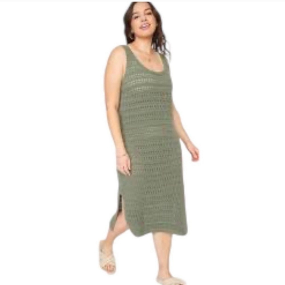 Old Navy Olive Green Crochet Midi Dress